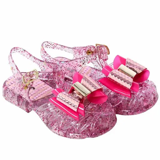 Sapatos De Praia De Glitter Metálico Das Meninas, Sandálias Princesa Rosa