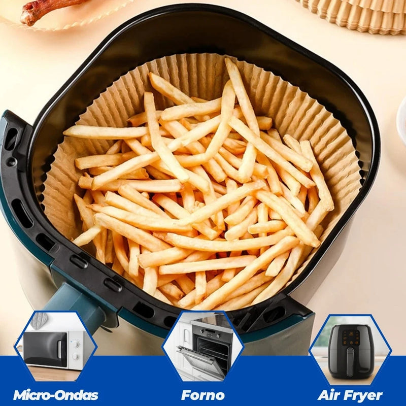 Forma Air Fryer descartável, forro de papel, placa de churrasco, panela de forno redonda, fritadeira, Microondas