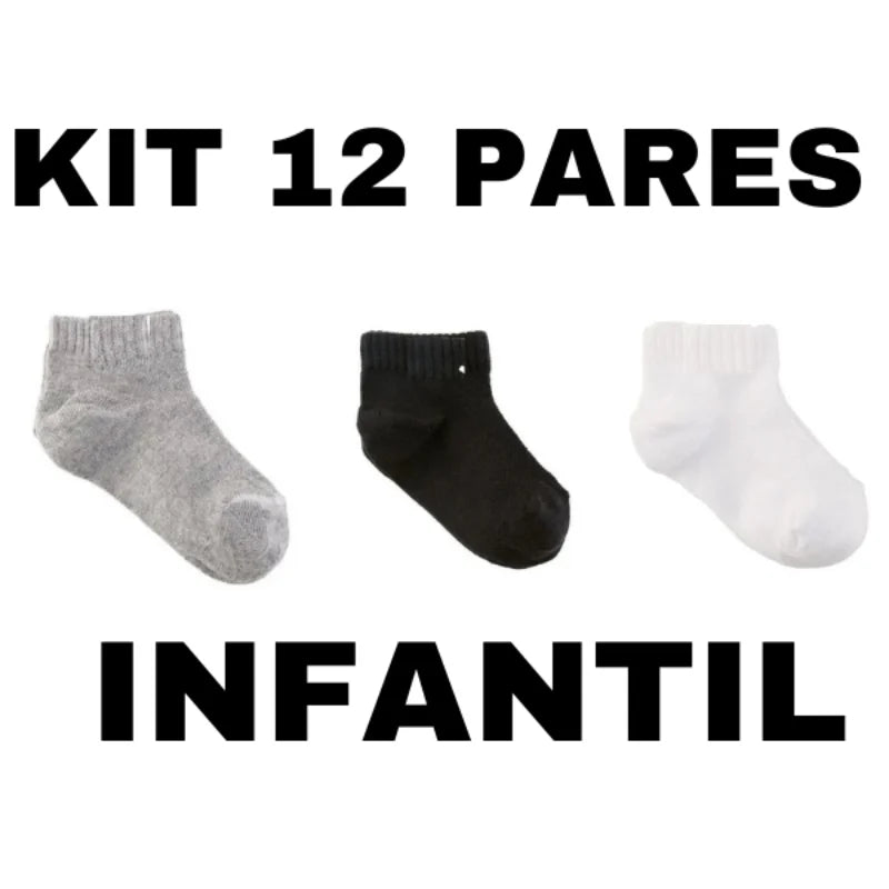 Kit 12 pares de Meias infantil criança 3 a 12 anos