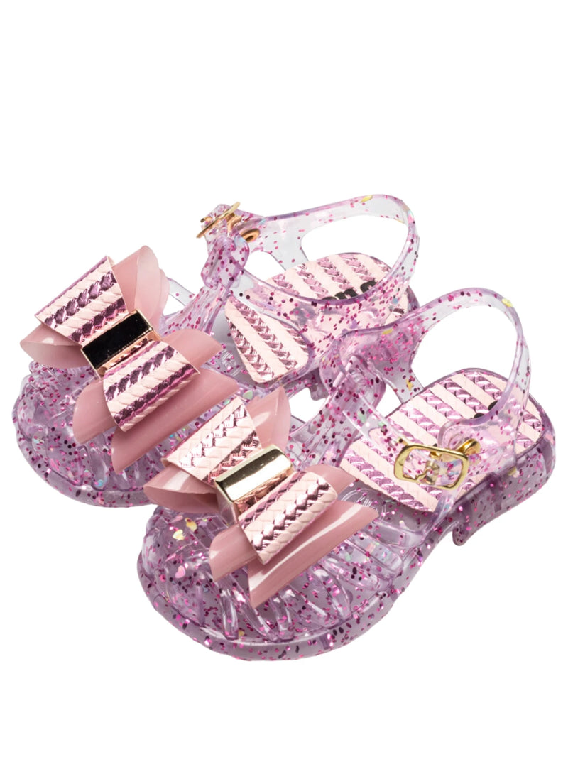 Sapatos De Praia De Glitter Metálico Das Meninas, Sandálias Princesa Rosa