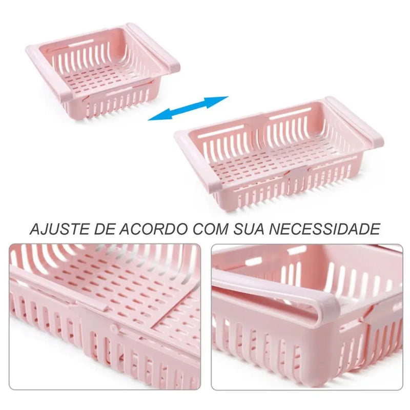 Cesto Organizador Extensível Plástico Porta Geladeira Gaveta Utensilio pra cozinha