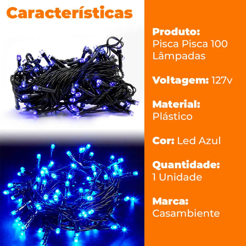 Pisca Pisca Natal Led Azul 100 Lâmpadas 127v - Casambiente Natal196