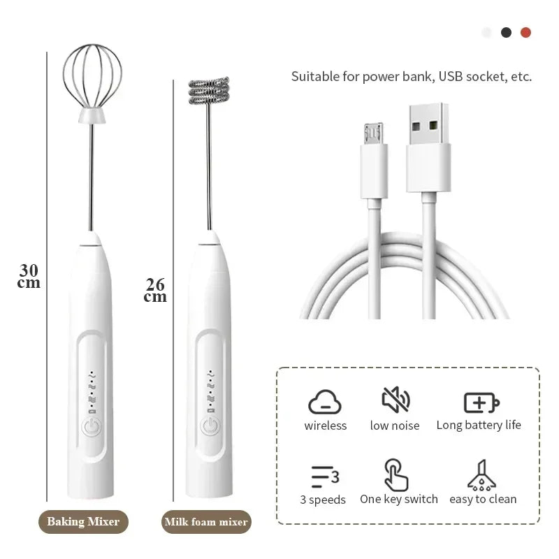 Mini batedor, recarregado elétrico acompanha cabo USB. Batedor Misturador para Bebidas Leite com Café,  cappuccino e  Clara de Ovos 2 EM 1