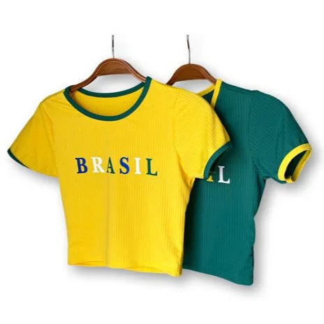 Moda feminina Brasil manga curta blusa cropped top