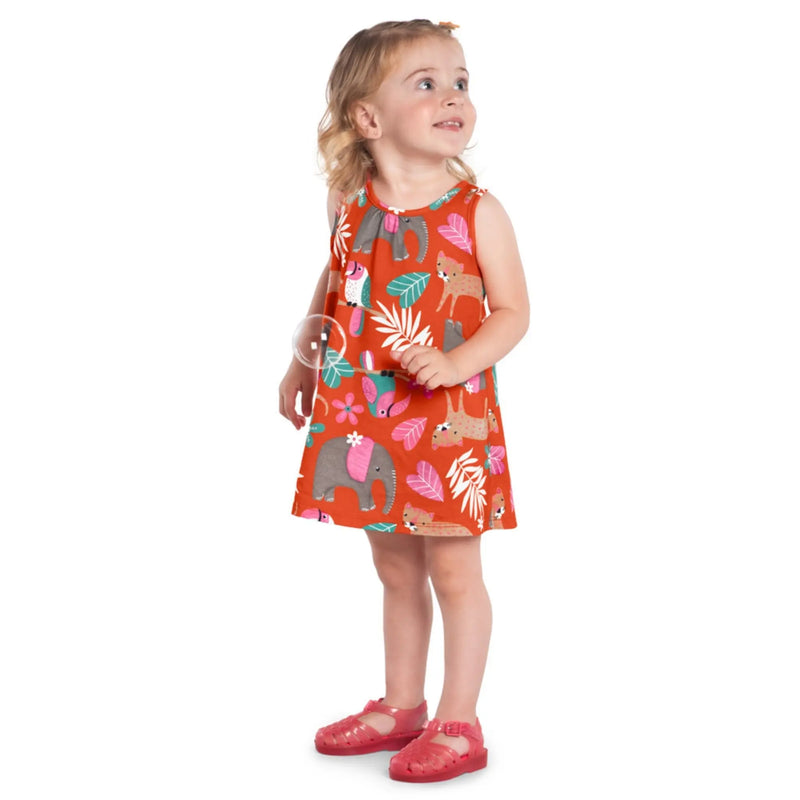 Vestido Regata Laranja Kyly Infantil Menina Estampa Tropical