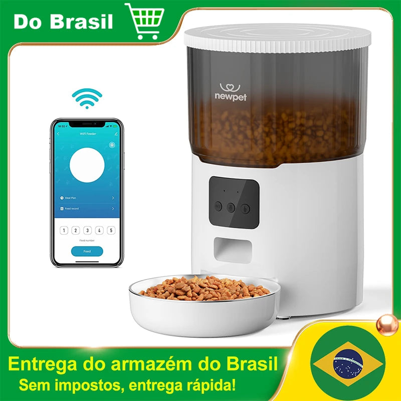 Newpet Alimentador temporizado para gatos 4L Alimentador para gatos com APP inteligente Refeição em aço inoxidável Alimentador remoto de ração para animais de estimação Dispensador automático adequado para cães e ga