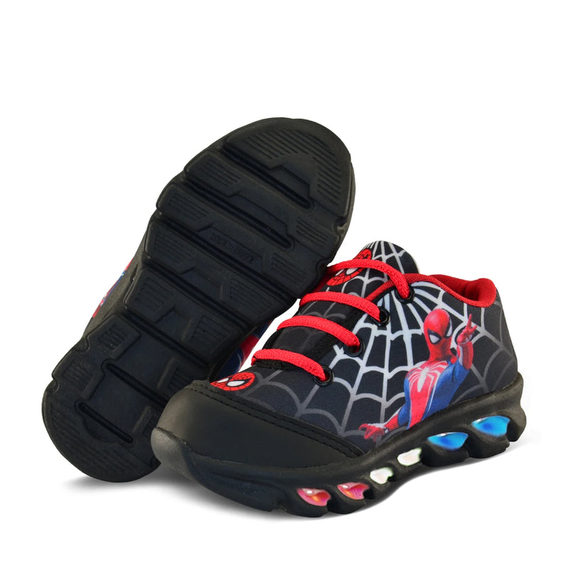 Tênis de led infantil masculino homem aranha de luzinha meninos, e mais chinelo