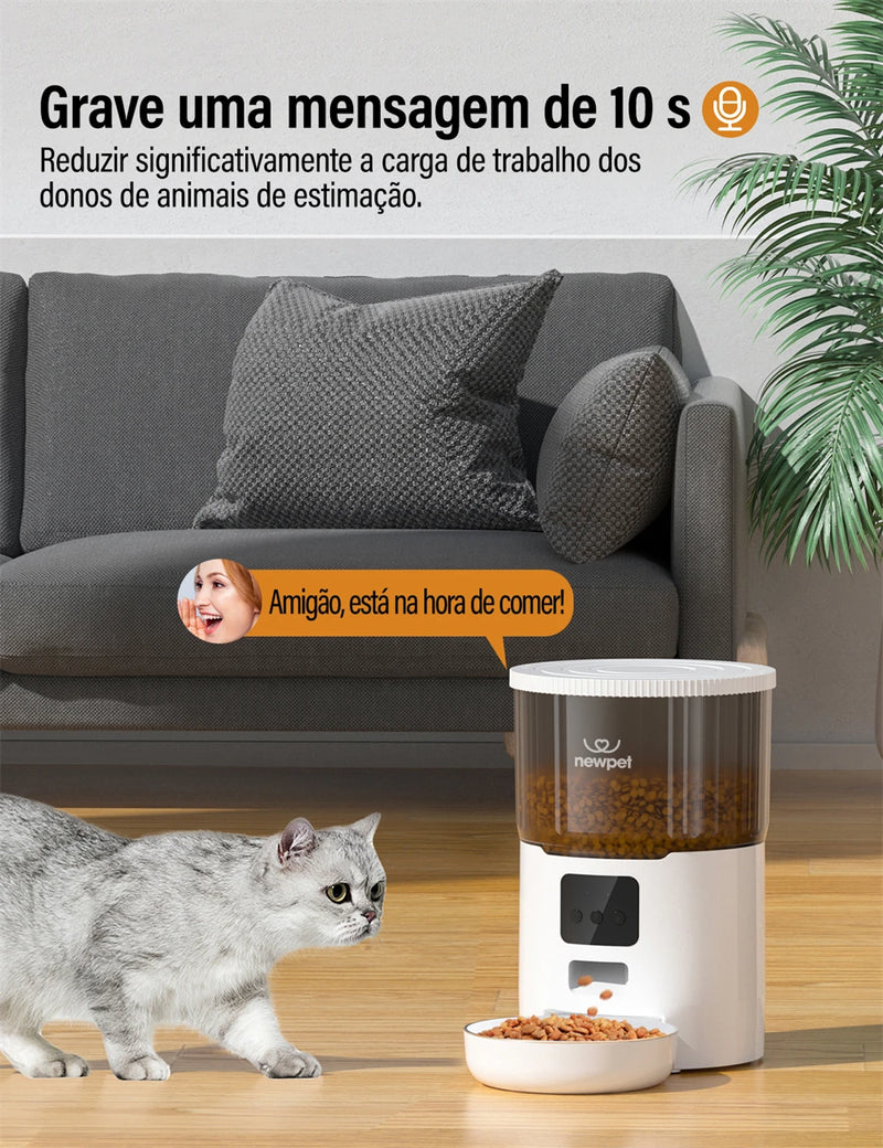 Newpet Alimentador temporizado para gatos 4L Alimentador para gatos com APP inteligente Refeição em aço inoxidável Alimentador remoto de ração para animais de estimação Dispensador automático adequado para cães e ga