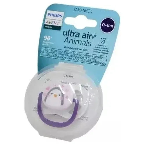 Chupeta Avent Ultra Air 0-6 Meses Menina Pinguim Rosa Lilas