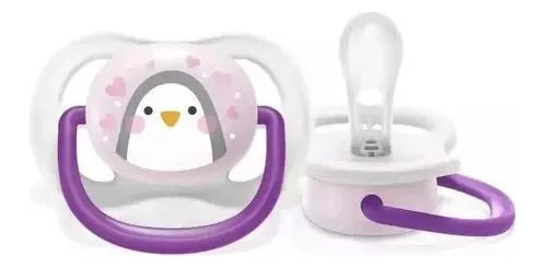 Chupeta Avent Ultra Air 0-6 Meses Menina Pinguim Rosa Lilas