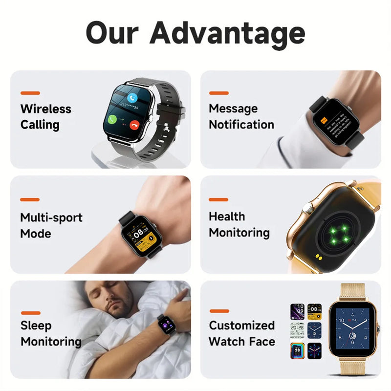 Lindo Smart Watch para Android Phone, tela colorida de 1,44 ", toque completo, mostrador personalizado, chamada bluetooth, smartwatch para mulheres e homens, novo, 2023